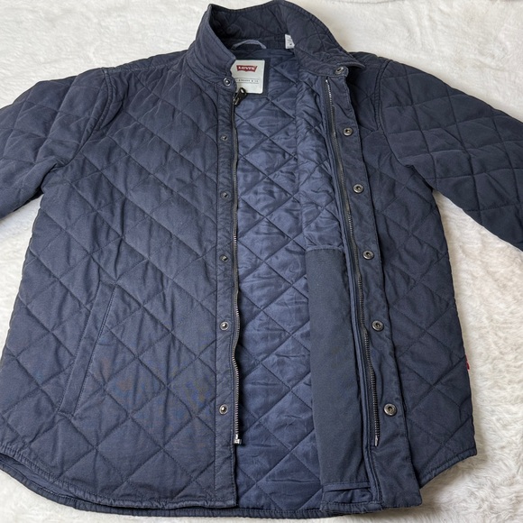 Levis Quilted Shirt Jacket Men Medium Navy Zip Snap Barn Coat Shacket Cotton - Picture 5 of 17